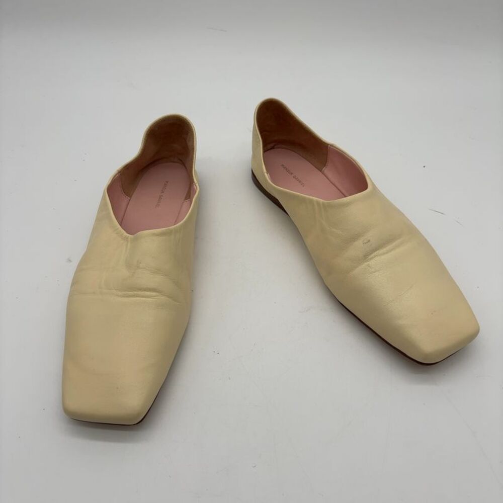 Mansur Gavriel Cream Leather Square-Toe Slip-On Flats with Pink Lining